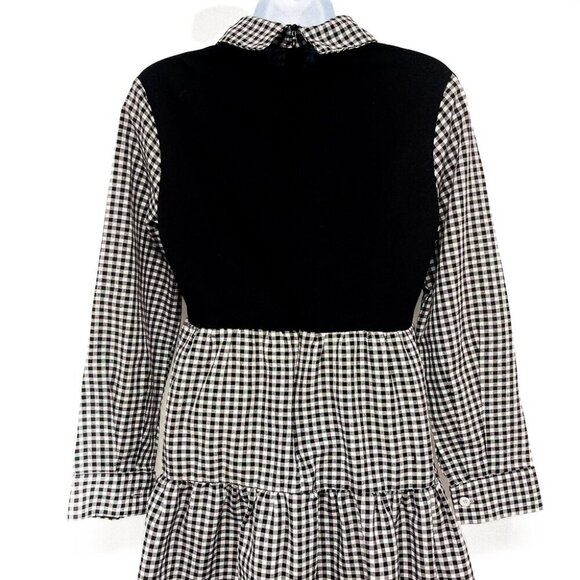 Gingham Plaid Collared Ruffle Shirt Dress Long Sleeve Black White Small 4 - Picture 5 of 8